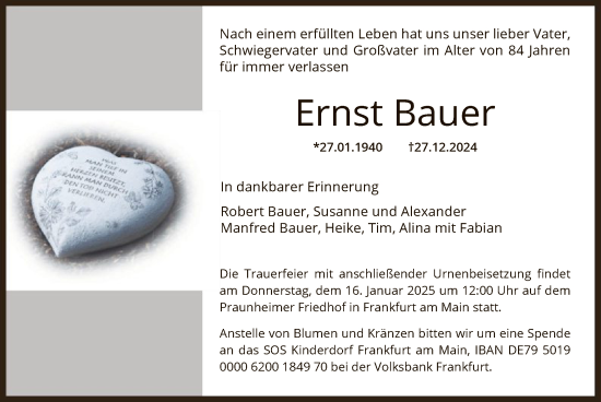 Traueranzeige von Ernst Bauer von FNP