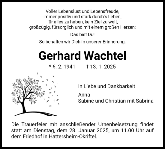 Traueranzeige von Gerhard Wachtel von FNP