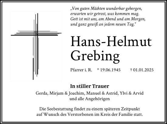 Traueranzeige von Hans-Helmut Grebing von FNP