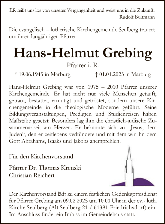 Traueranzeige von Hans-Helmut Grebing von FNP