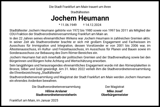 Traueranzeige von Jochem Heumann von FNP