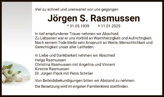 Traueranzeige von Jörgen S. Rasmussen von FNP