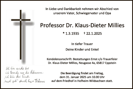 Traueranzeige von Klaus-Dieter Millies von FNP