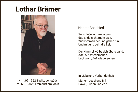 Traueranzeige von Lothar Brämer von FNP