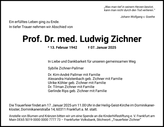 Traueranzeige von Ludwig Zichner von FNP