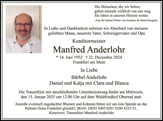 Traueranzeige von Manfred Anderlohr von FNP