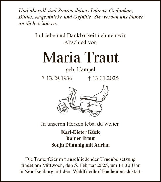 Traueranzeige von Maria Traut von FNP