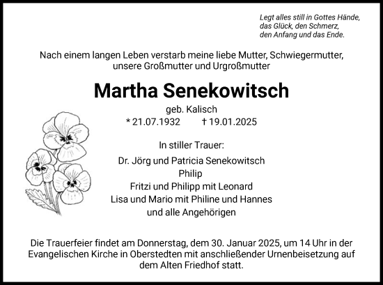 Traueranzeige von Martha Senekowitsch von FNP