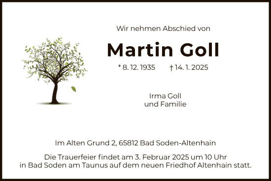 Traueranzeige von Martin Goll von FNP