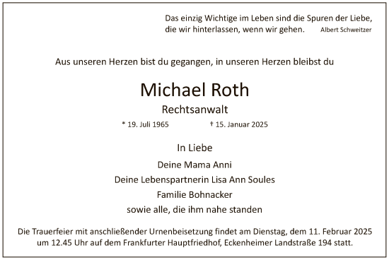 Traueranzeige von Michael Roth von FNP