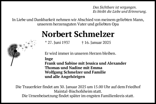 Traueranzeige von Norbert Schmelzer von FNP