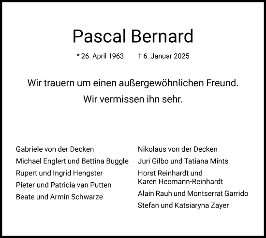 Traueranzeige von Pascal Bernard von FNP