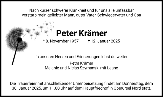 Traueranzeige von Peter Krämer von FNP