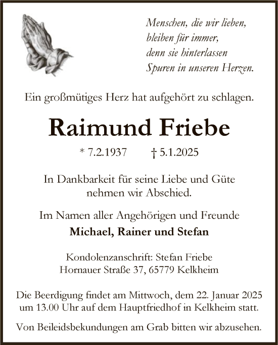 Traueranzeige von Raimund Friebe von FNP