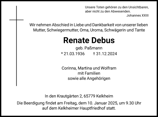 Traueranzeige von Renate Debus von FNP