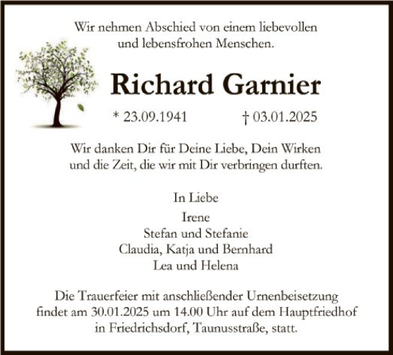 Traueranzeige von Richard Garnier von FNP