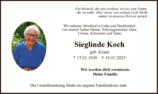 Traueranzeige von Sieglinde Koch von FNP