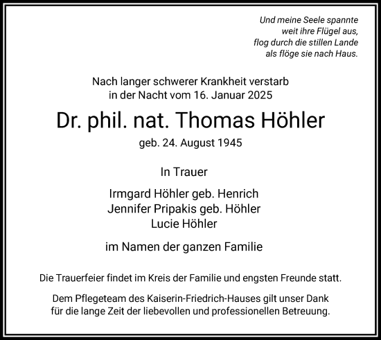 Traueranzeige von Thomas Höhler von FNP