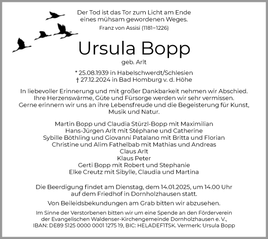 Traueranzeige von Ursula Bopp von FNP