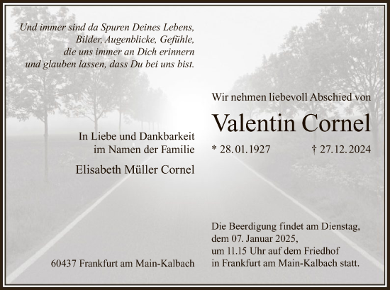 Traueranzeige von Valentin Cornel von FNP