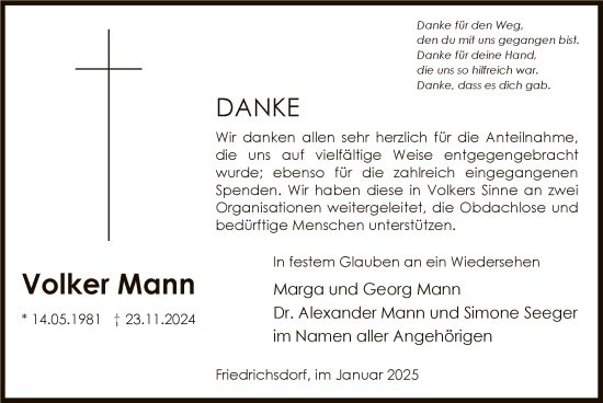 Traueranzeige von Volker Mann von FNP