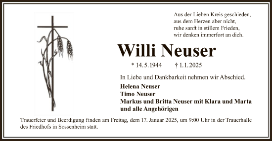 Traueranzeige von Willi Neuser von FNP