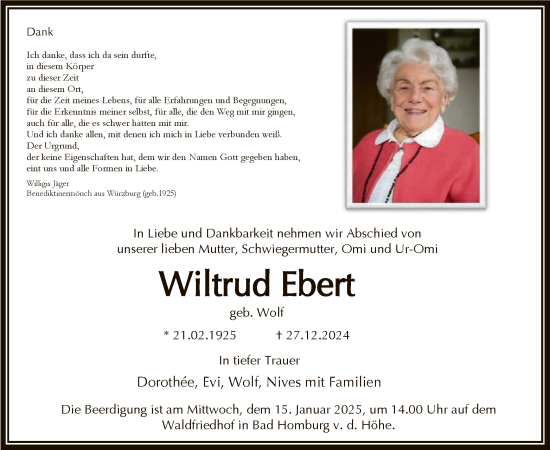 Traueranzeige von Wiltrud Ebert von FNP