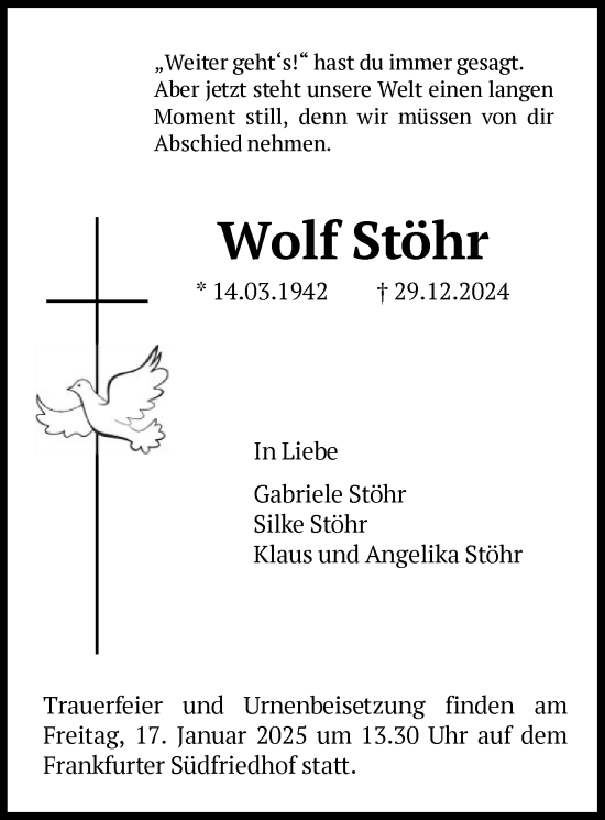 Traueranzeige von Wolf Stöhr von FNP