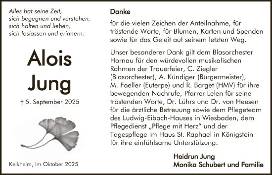 Traueranzeige von Alois Jung von FNP