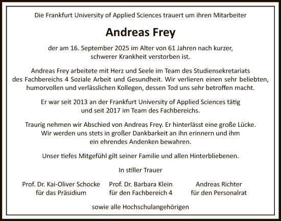 Traueranzeige von Andreas Frey von FNP