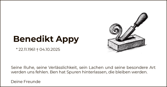 Traueranzeige von Benedikt Appy von FNP