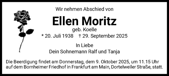 Traueranzeige von Ellen Moritz von FNP