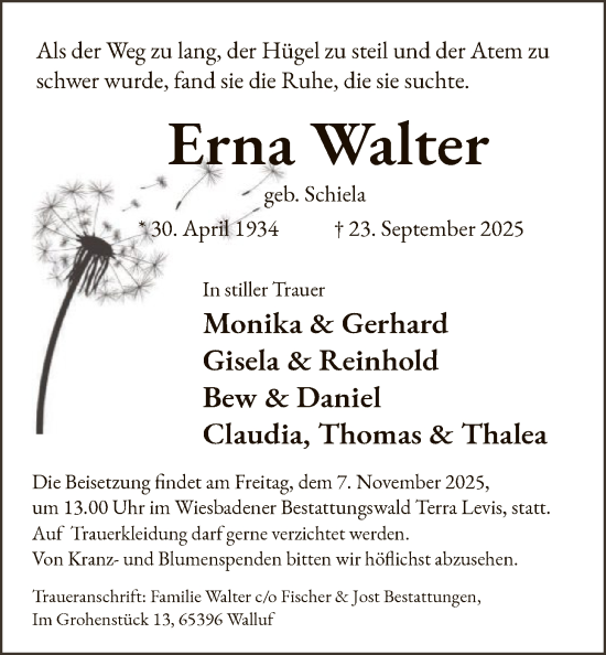 Traueranzeige von Erna Walter von FNP