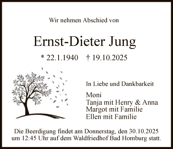 Traueranzeige von Ernst-Dieter Jung von FNP