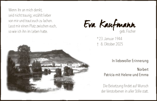 Traueranzeige von Ev Kaufmann von FNP