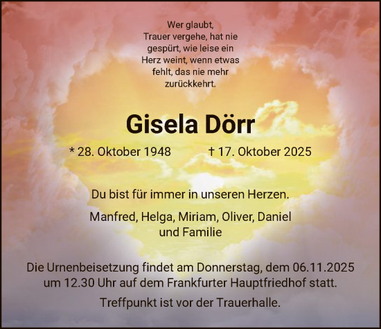 Traueranzeige von Gisela Dörr von FNP