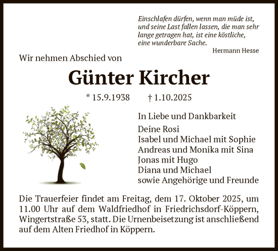 Traueranzeige von Günter Kircher von FNP