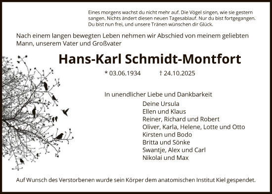 Traueranzeige von Hans-Karl Schmidt-Montfort von FNP