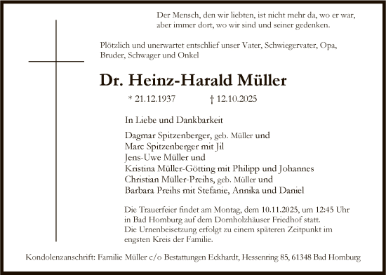 Traueranzeige von Heinz-Harald Müller von FNP