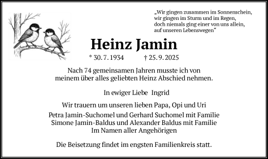 Traueranzeige von Heinz Jamin von FNP