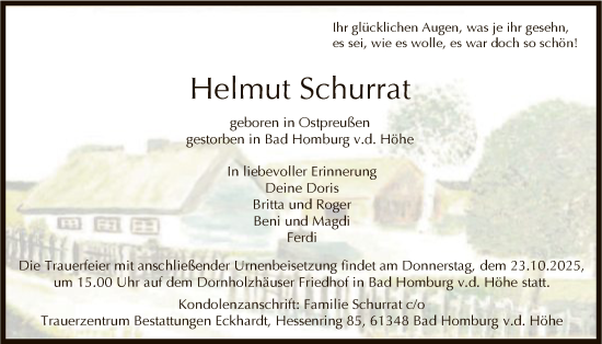Traueranzeige von Helmut Schurrat von FNP