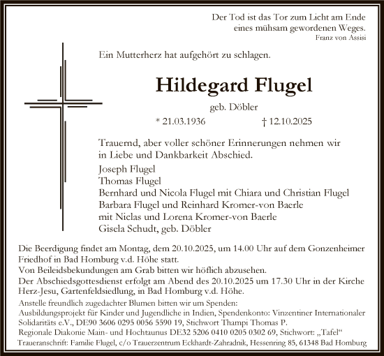 Traueranzeige von Hildegard Flugel von FNP