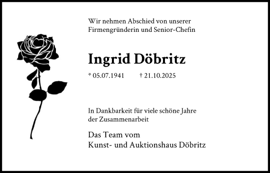 Traueranzeige von Ingrid Döbritz von FNP