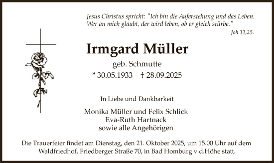 Traueranzeige von Irmgard Müller von FNP