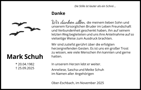 Traueranzeige von Mark Schuh von FNP