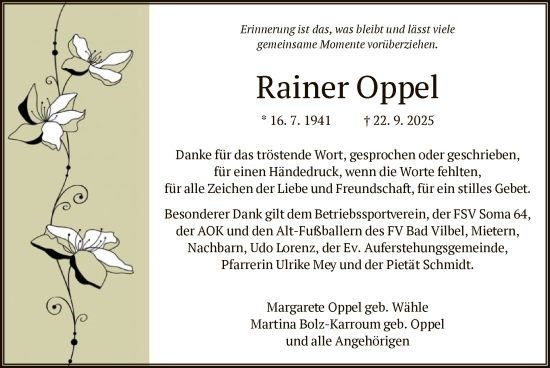Traueranzeige von Rainer Oppel von FNP