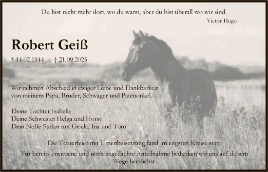Traueranzeige von Robert Geiß von FNP