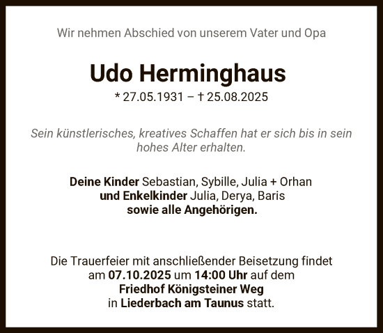 Traueranzeige von Udo Herminghaus von FNP