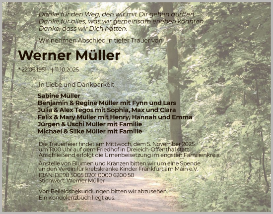 Traueranzeige von Werner Müller von FNP