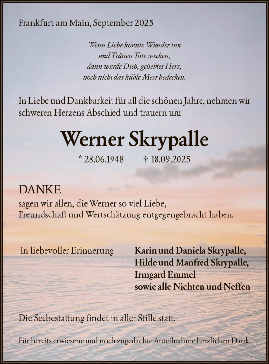 Traueranzeige von Werner Skrypalle von FNP
